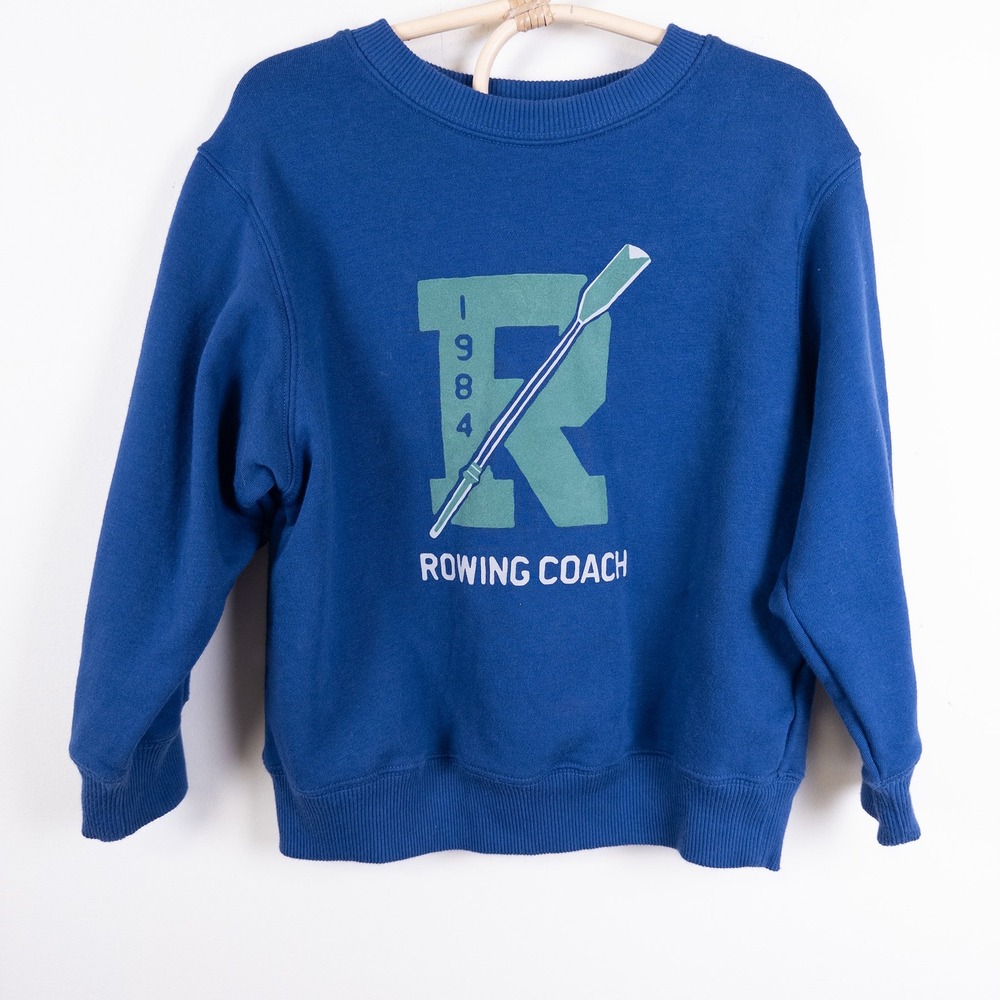 Uniqlo Rowing Coach 1984 Sweatshirt‎ Kids 3-4 Blue Graphic Pullover Drop Sleeve